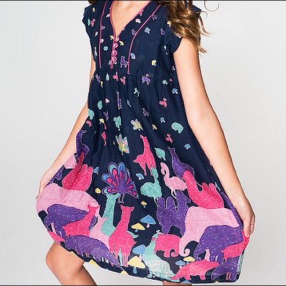 Navy & Pink Animal A-Line Dress - Girls